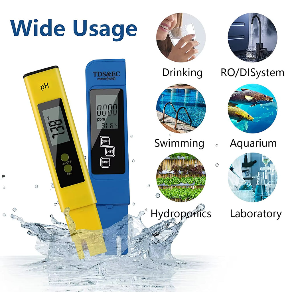 TDS Meter Digital Water Tester Digital 0-14 PH Meter Tester 0-9990Ppm TDS&EC LCD Water Purity PPM Aquarium Filter with Batteries